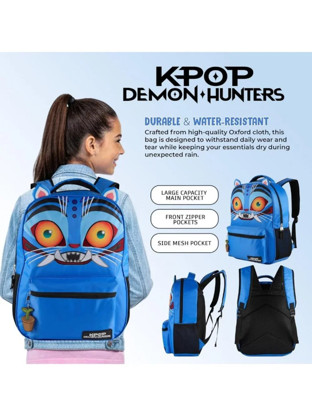 K-Pop Demon Hunters 16” Girls' Backpack with 3D Ears, Embroidery & Bag Charm